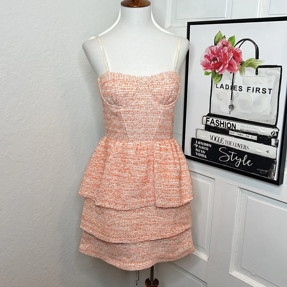 Alice & Olivia Shellyanne Tiered Tweed Mini Dress Size 2 - Picture 3 of 9